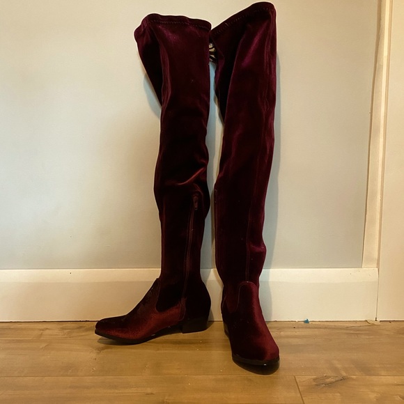 JustFab Shoes - Over the knee velvet plum boots